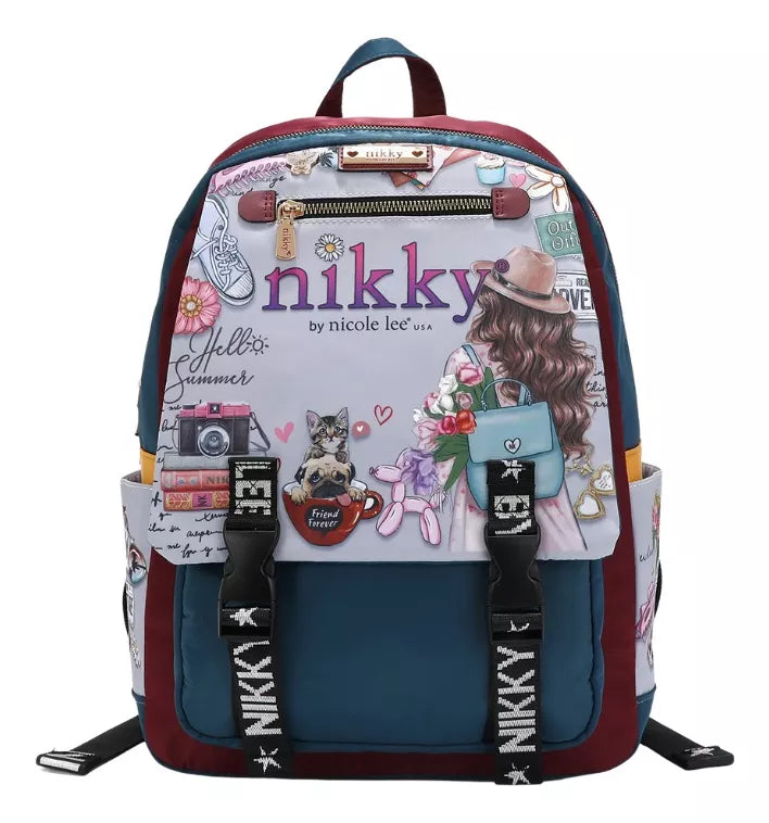 Mochila Grande De Nylon Con Solapa Y Bolsas Laterales Nikky World Nikky By Nicole Lee Ss24