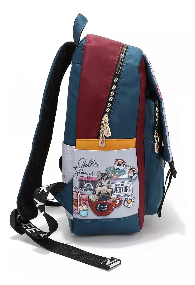 Mochila Grande De Nylon Con Solapa Y Bolsas Laterales Nikky World Nikky By Nicole Lee Ss24