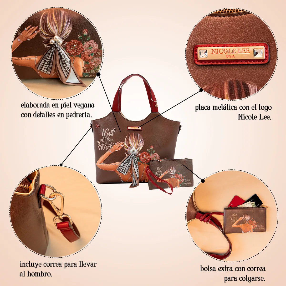 Bolsa Tote Con Bolsillo Nicole Lee Pedreria Blind Date