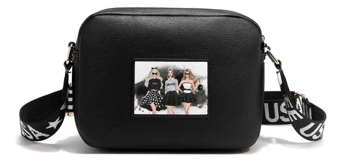 Crossbody Con Doble Compartimento Trio Nikky By Nicole Lee - Trio - Estampado - Oro - Negro