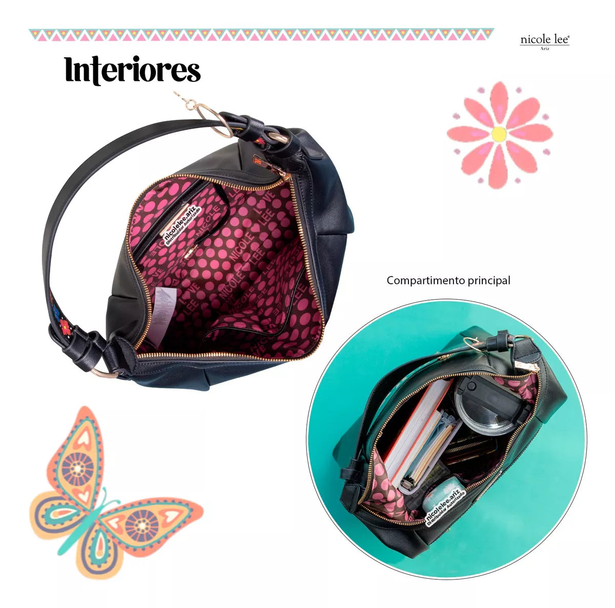 Bolsa Hobo Nicole Lee Bosque De Amor Con Decoraciones Ss24