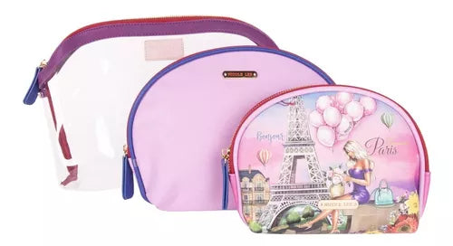 Set 3 Piezas Nicole Lee Cosmetiquera Estampada Y Lisas Ss22