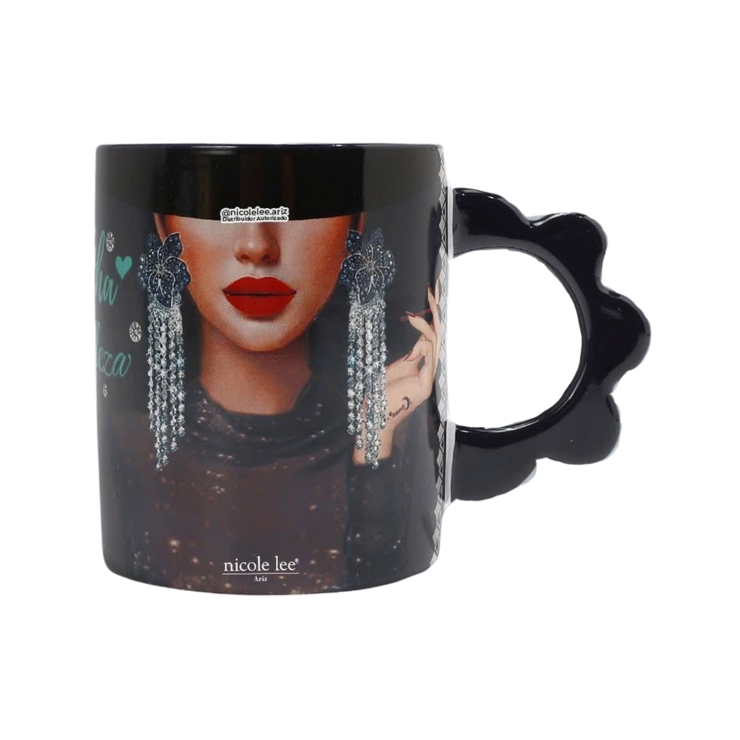 Taza Samantha la Belleza Cerámica Estampada con Asa en Forma de Flor y Apta para Microondas| CUP7825-SAM