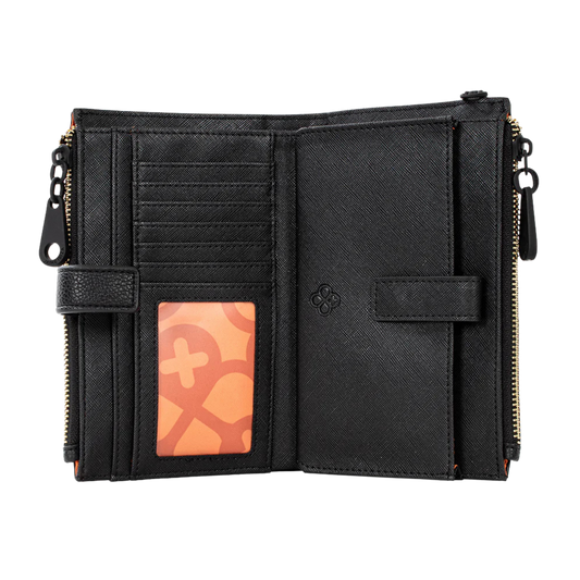 CARTERA MEDIANA BI-PLEGABLE CON DOBLE CIERRE JI 629 NEGRO Y TAUPE