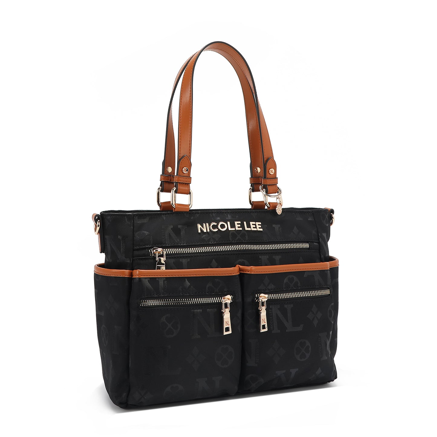 Bolsa Tote De Nicole Lee De Nylon Ss25 Acabado de los herrajes Níquel Color NEGRO Correa de hombro Red Diseño de la tela Red (Copia)