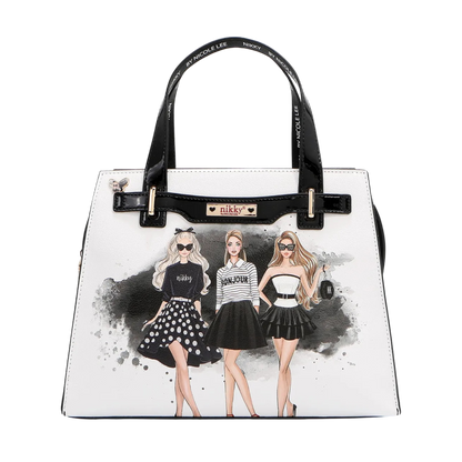 Bolsa Cuadrada Trio Nikky By Nicole Lee Estampado Oro Negro Cuero Vegano Modelo NK12905-TRIO