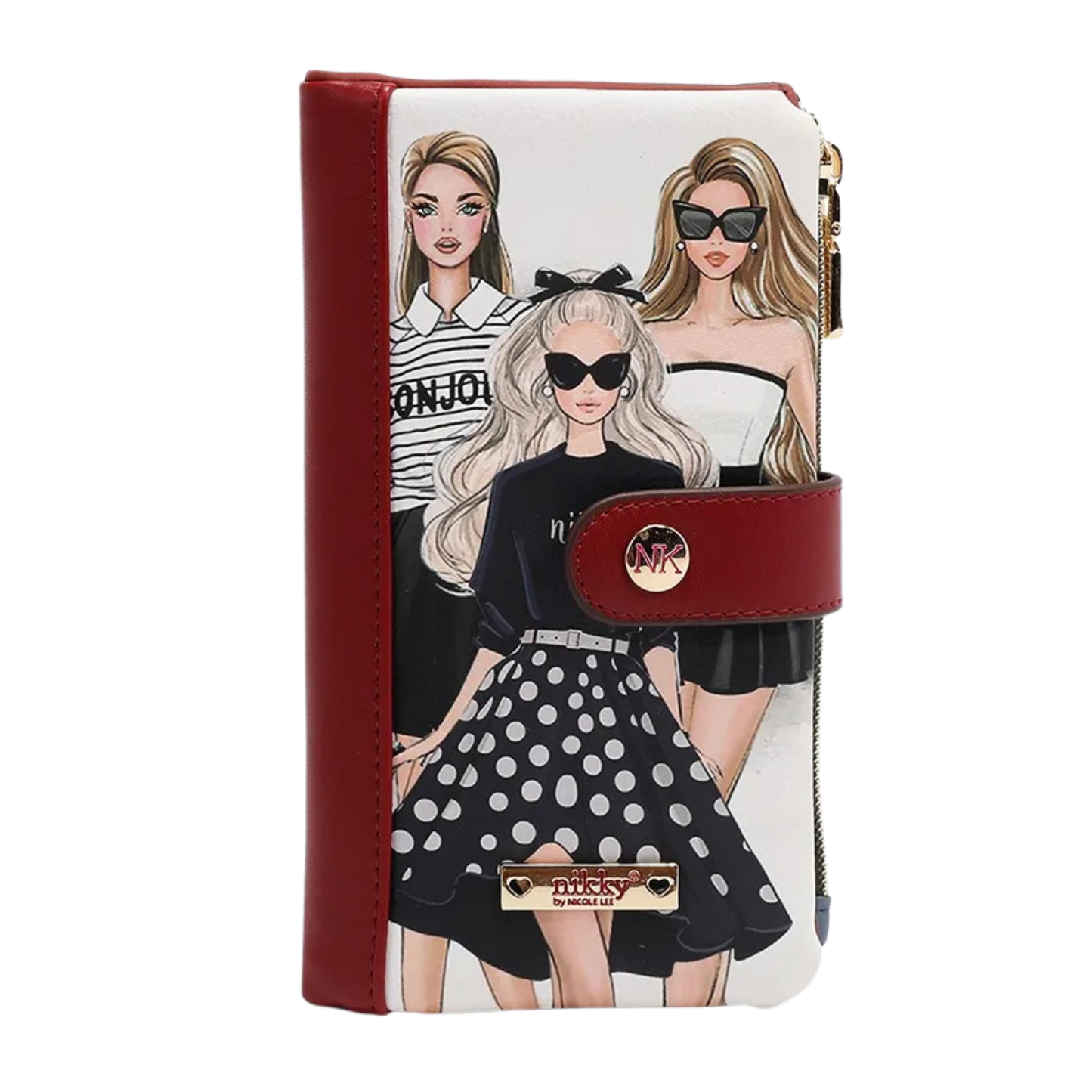 Cartera con Compartimento Trio Nikky By Nicole Lee Estampado Oro Negro Cuero Vegano Modelo NK22520-TRIO