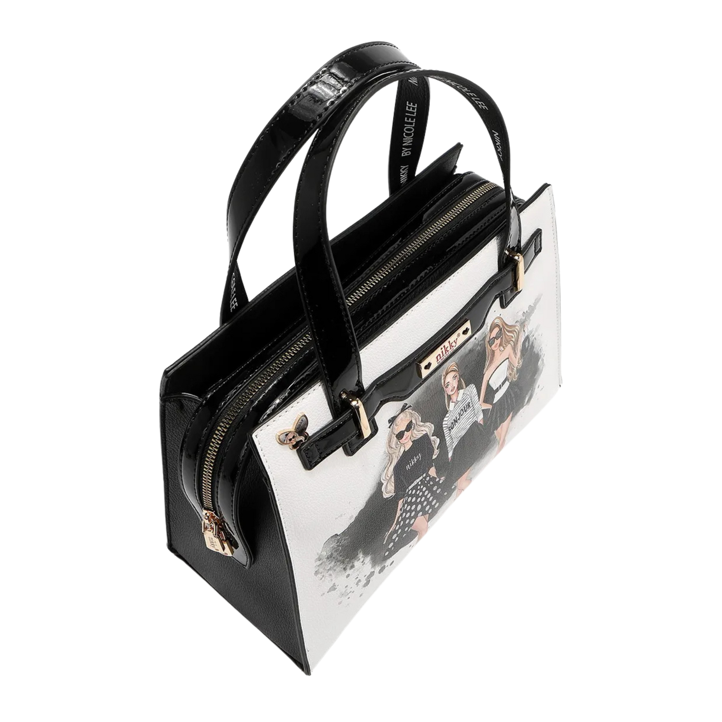 Bolsa Cuadrada Trio Nikky By Nicole Lee Estampado Oro Negro Cuero Vegano Modelo NK12905-TRIO