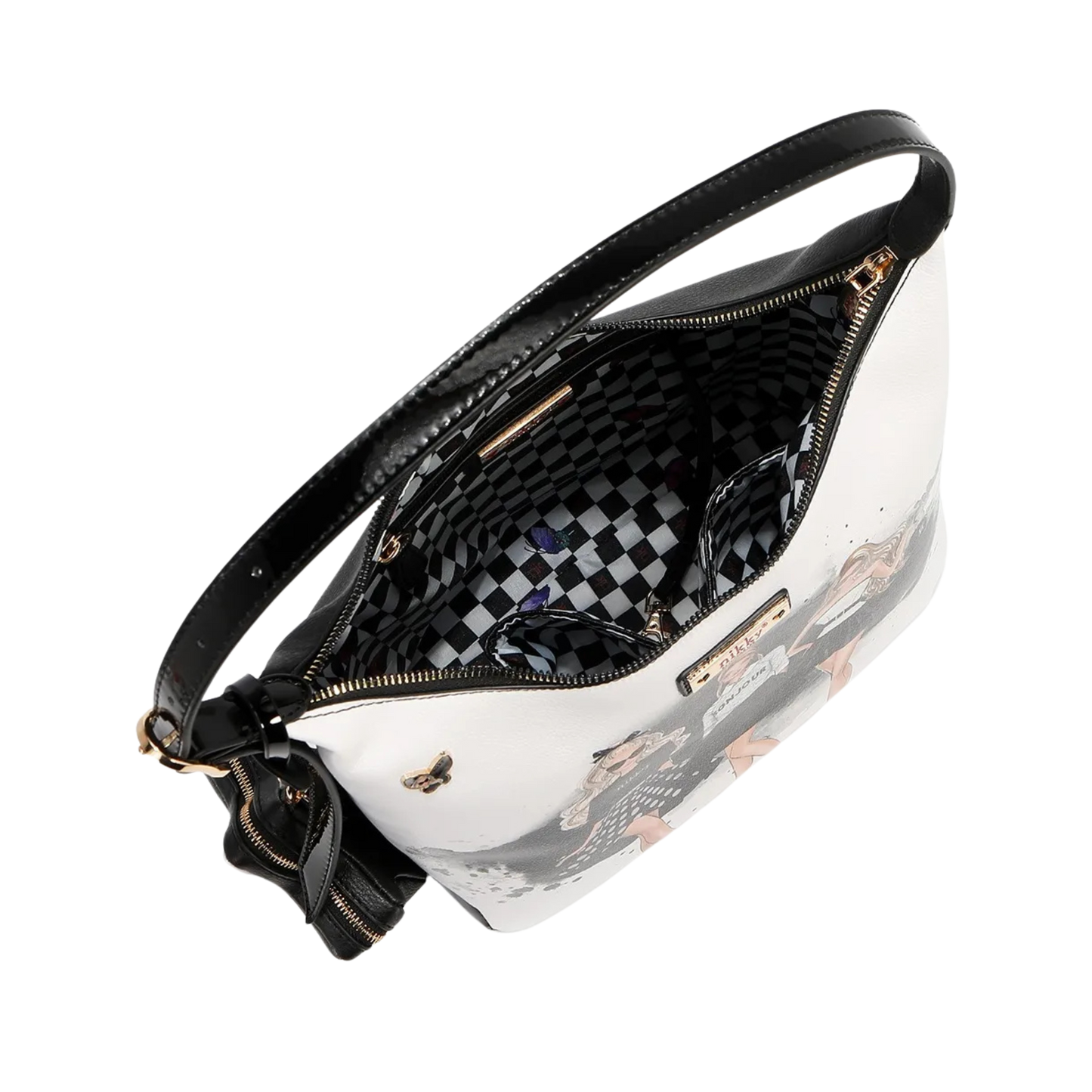 Bolsa Hobo Con Monedero Trio Nikky By Nicole Lee Cuero Vegano Estampado Oro Negro Modelo NK12904-TRIO