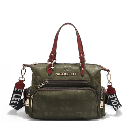 Bolsa Satchel De Nicole Lee De Nylon Ss25 Acabado de los herrajes Níquel Color Verde