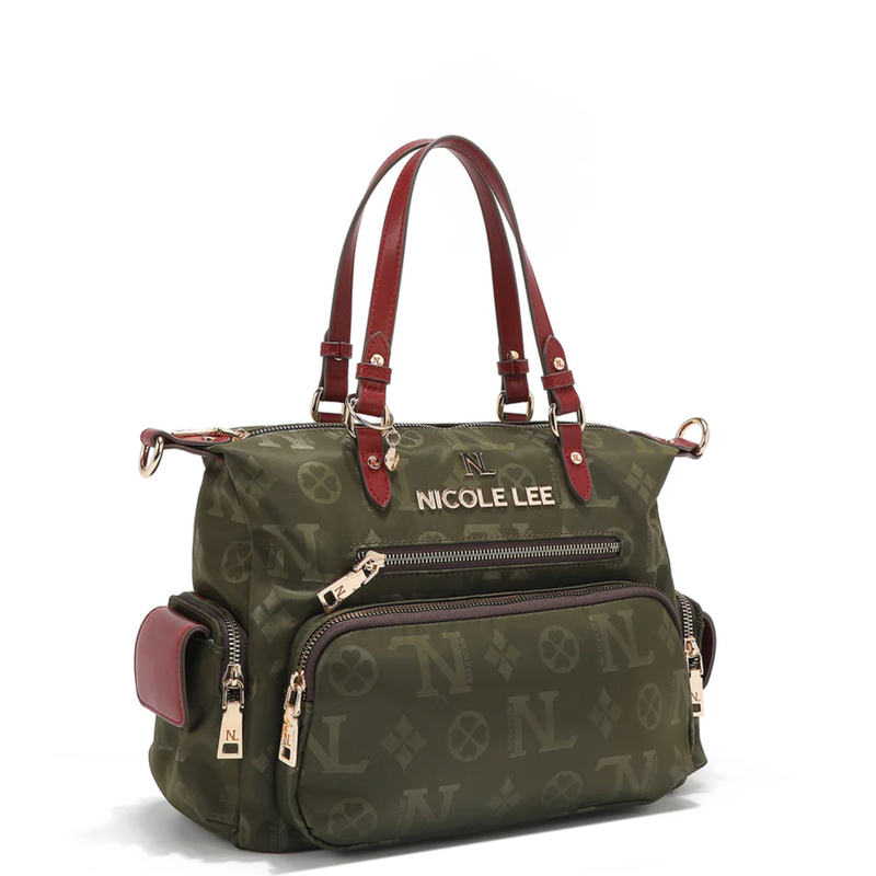 Bolsa Satchel De Nicole Lee De Nylon Ss25 Acabado de los herrajes Níquel Color Verde