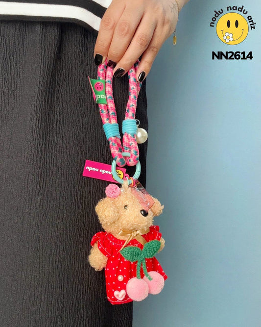 NN2614 Charms Perrtita con vestido rojo y  cereza rosa