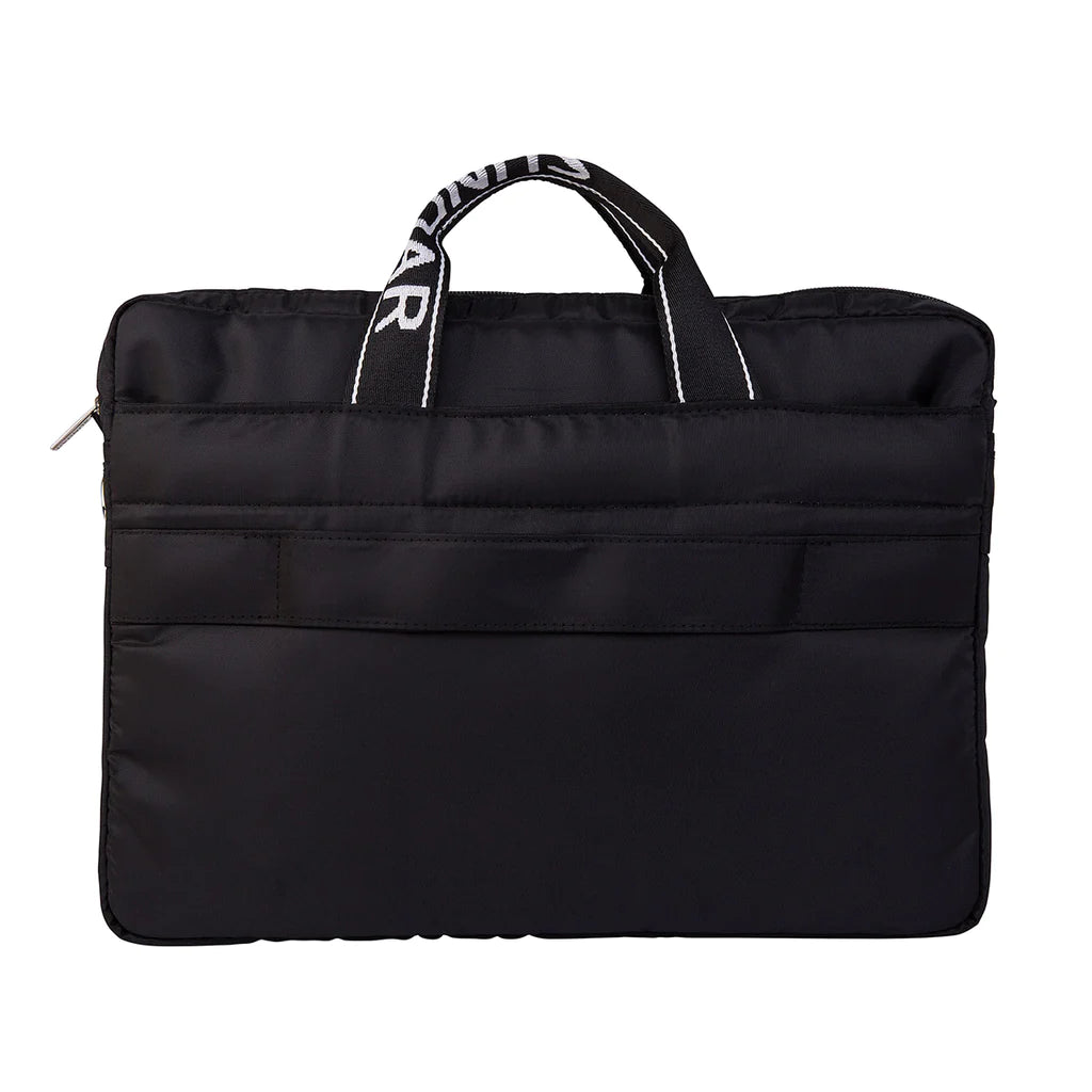 BOLSA LAPTOP NEGRA GRANDE CON ASA RIBBON NEGRA CON BLANCO (15 PULGADAS)
