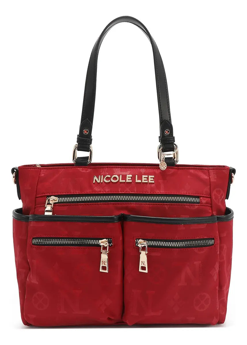 Bolsa Tote De Nicole Lee De Nylon Ss25 Acabado de los herrajes Níquel Color Rojo Correa de hombro Red Diseño de la tela Red