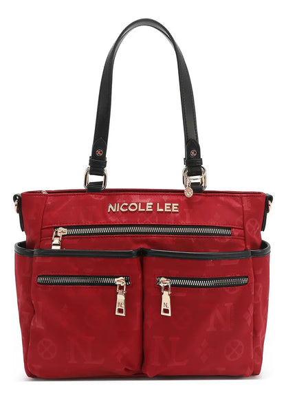 Bolsa Tote De Nicole Lee De Nylon Ss25 Acabado de los herrajes Níquel Color Rojo Correa de hombro Red Diseño de la tela Red