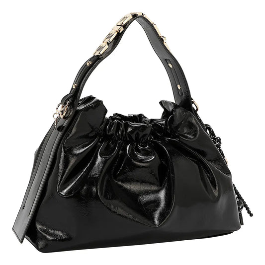 Bolsa De Mano Nicole Lee Acabado Brillante Y Llavero Fw25 Acabado De Los Herrajes Níquel