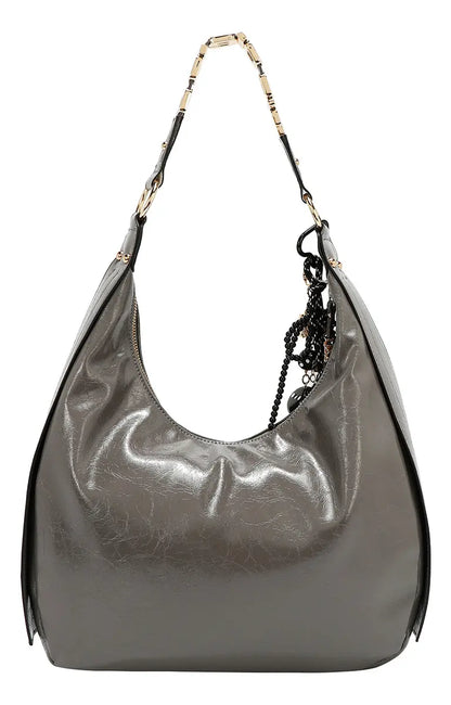 Bolsa Hobo Nicole Lee Acabado Brillante Y Llavero Fw25 Acabado De Los Herrajes Níquel