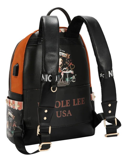 Mochila Nicole Lee Nylon Con Bolsita Virtual Friend Ss26 Marrón