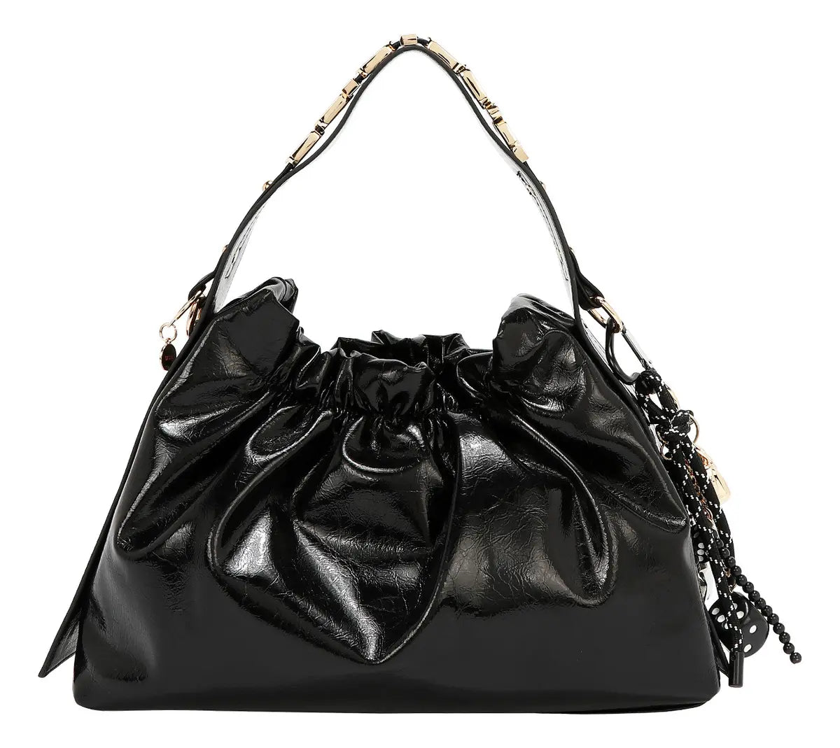 Bolsa De Mano Nicole Lee Acabado Brillante Y Llavero Fw25 Acabado De Los Herrajes Níquel