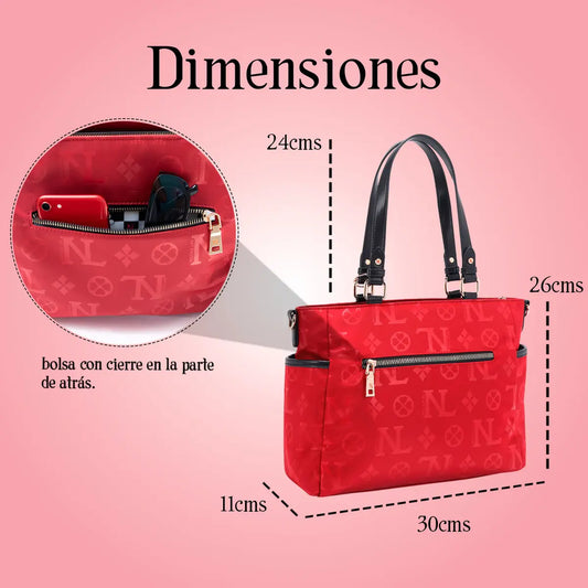 Bolsa Tote De Nicole Lee De Nylon Ss25 Acabado de los herrajes Níquel Color Rojo Correa de hombro Red Diseño de la tela Red