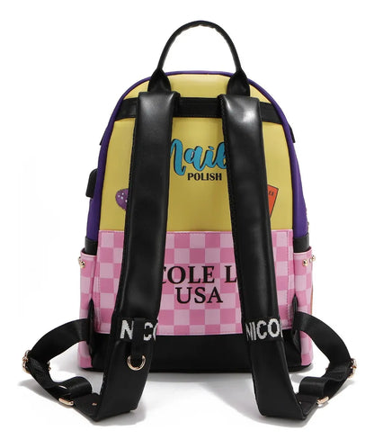 Mochila Nicole Lee Nylon Bolsa Extra Print Nail Polish Ss25