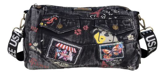 Bolsa Mensajera Nicole Lee De Mezclilla Tipo Graffiti Ss24 Color Negro Correa de hombro Negro