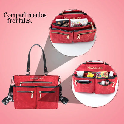 Bolsa Tote De Nicole Lee De Nylon Ss25 Acabado de los herrajes Níquel Color Rojo Correa de hombro Red Diseño de la tela Red