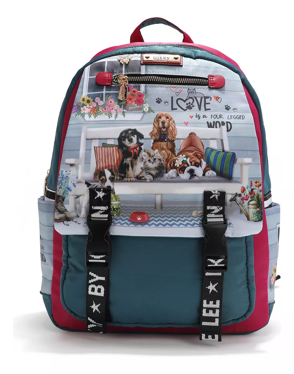 Mochila Grande Con Solapa Y Bolsas Laterales One Happy Family Nikky By Nicole Lee
