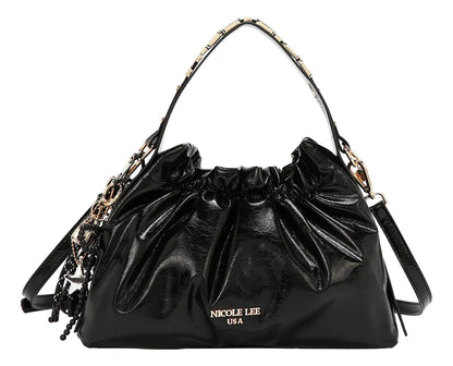 Bolsa De Mano Nicole Lee Acabado Brillante Y Llavero Fw25 Acabado De Los Herrajes Níquel