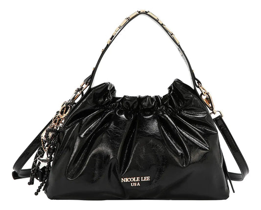 Bolsa De Mano Nicole Lee Acabado Brillante Y Llavero Fw25 Acabado De Los Herrajes Níquel