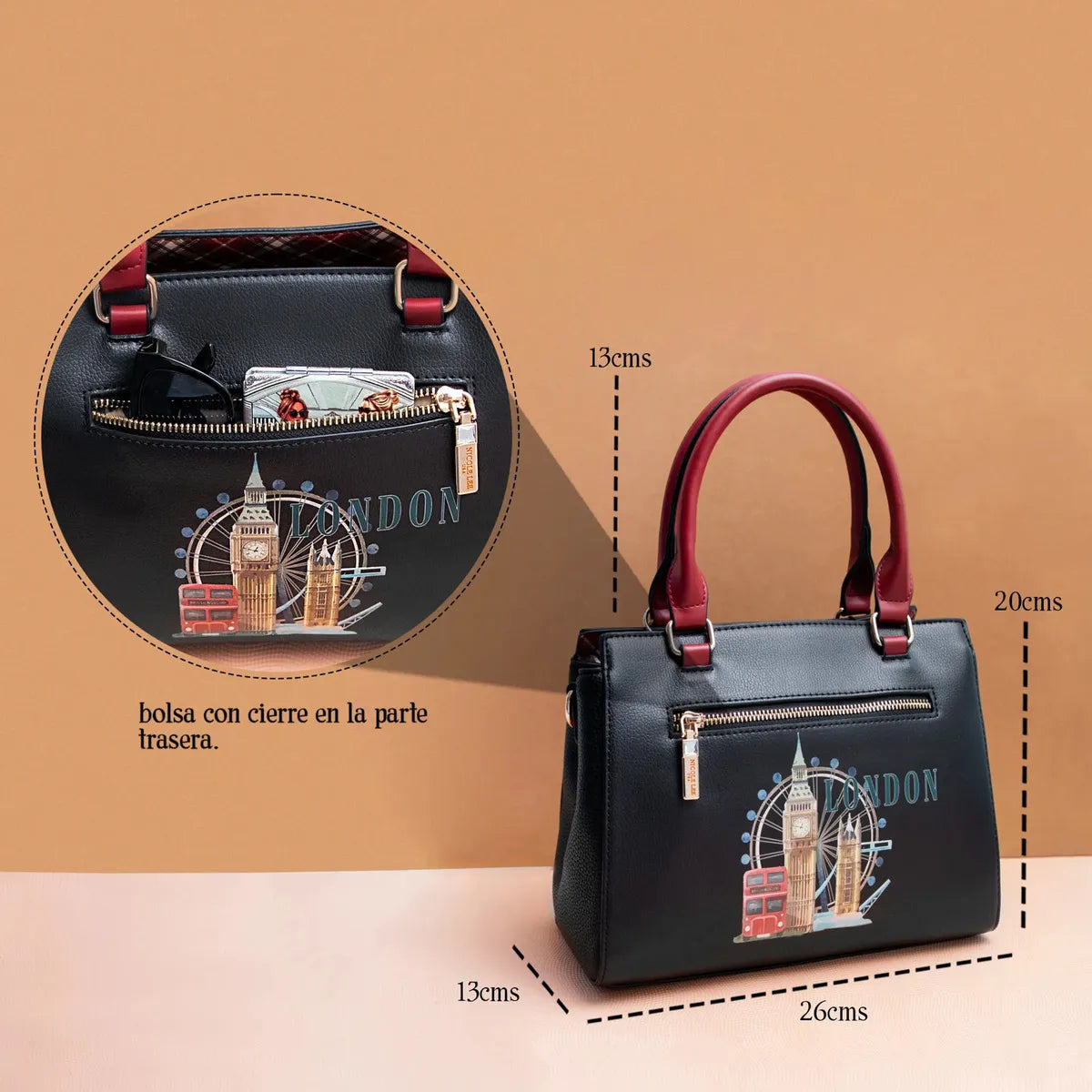 Bolsa Mini Tote Nicole Lee Estampado London Eye Fw26 Negro
