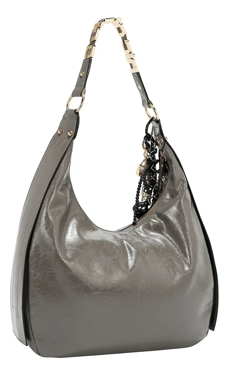 Bolsa Hobo Nicole Lee Acabado Brillante Y Llavero Fw25 Acabado De Los Herrajes Níquel