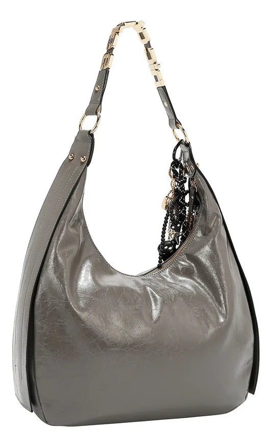 Bolsa Hobo Nicole Lee Acabado Brillante Y Llavero Fw25 Acabado De Los Herrajes Níquel