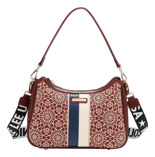 Bolsa Shoulder Nicole Lee En Corte Láser Y Pedrería Fw25 Acabado De Los Herrajes Níquel