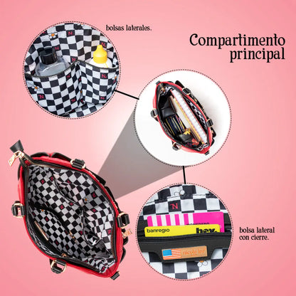 Bolsa Tote De Nicole Lee De Nylon Ss25 Acabado de los herrajes Níquel Color Rojo Correa de hombro Red Diseño de la tela Red