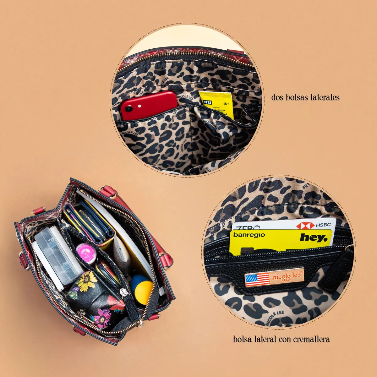 Bolsa Mini Tote Nicole Lee Estampado London Eye Fw26 Negro