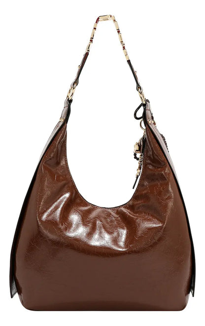 Bolsa Hobo Nicole Lee Acabado Brillante Y Llavero Fw25 Acabado De Los Herrajes Níquel