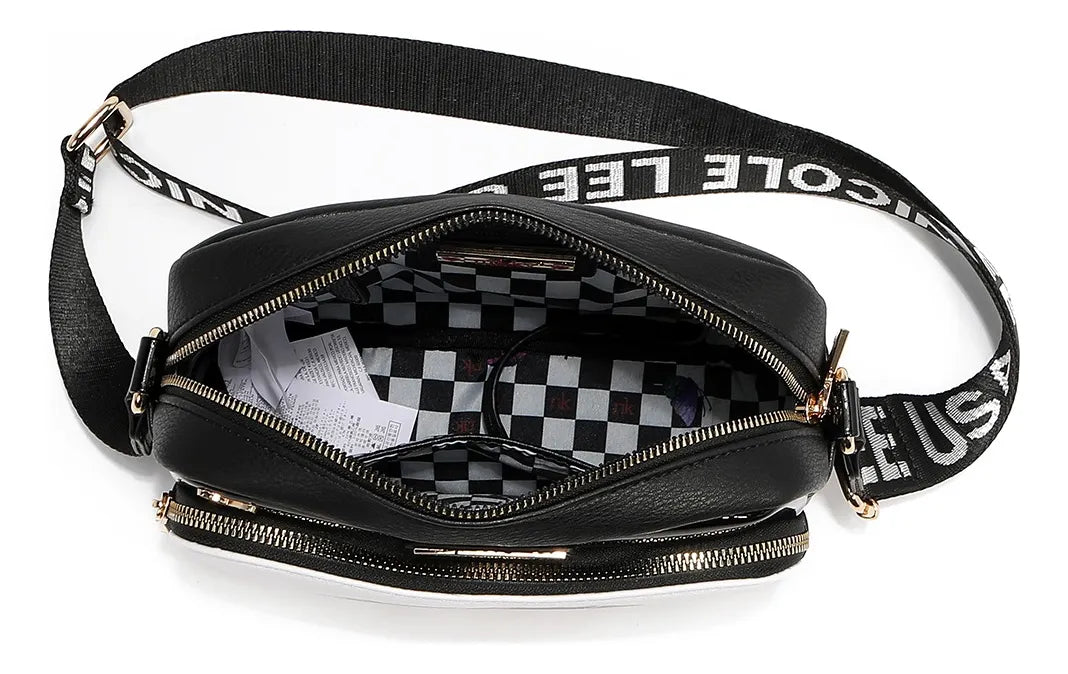 Crossbody Con Doble Compartimento Trio Nikky By Nicole Lee - Trio - Estampado - Oro - Negro