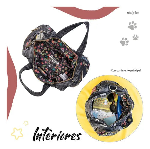 Bolsa Mensajera Nicole Lee De Mezclilla Tipo Graffiti Ss24 Color Negro Correa de hombro Negro