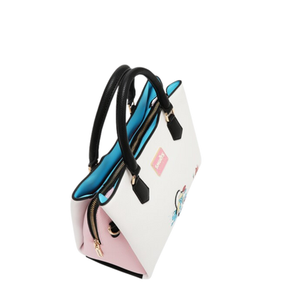 Bolsa Cuadrada Estampada Pitufos By Nicole Lee Fw25 Acabado De Los Herrajes Níquel Color Smurfs Correa De Hombro Negro Diseño De La Tela Smurfs