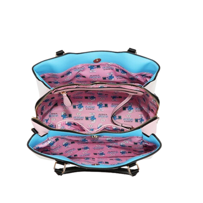 Bolsa Cuadrada Estampada Pitufos By Nicole Lee Fw25 Acabado De Los Herrajes Níquel Color Smurfs Correa De Hombro Negro Diseño De La Tela Smurfs