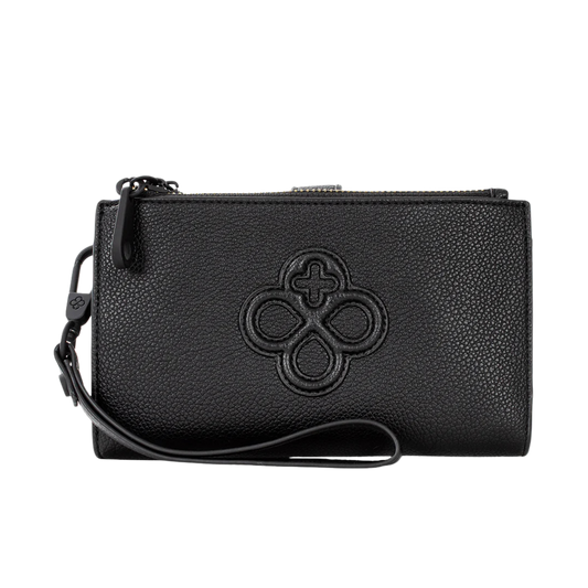 CARTERA MEDIANA BI-PLEGABLE CON DOBLE CIERRE JI 629 NEGRO Y TAUPE