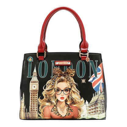 Bolsa Mini Tote Nicole Lee Estampado London Eye Fw26 Negro
