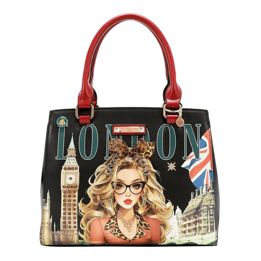 Bolsa Mini Tote Nicole Lee Estampado London Eye Fw26 Negro