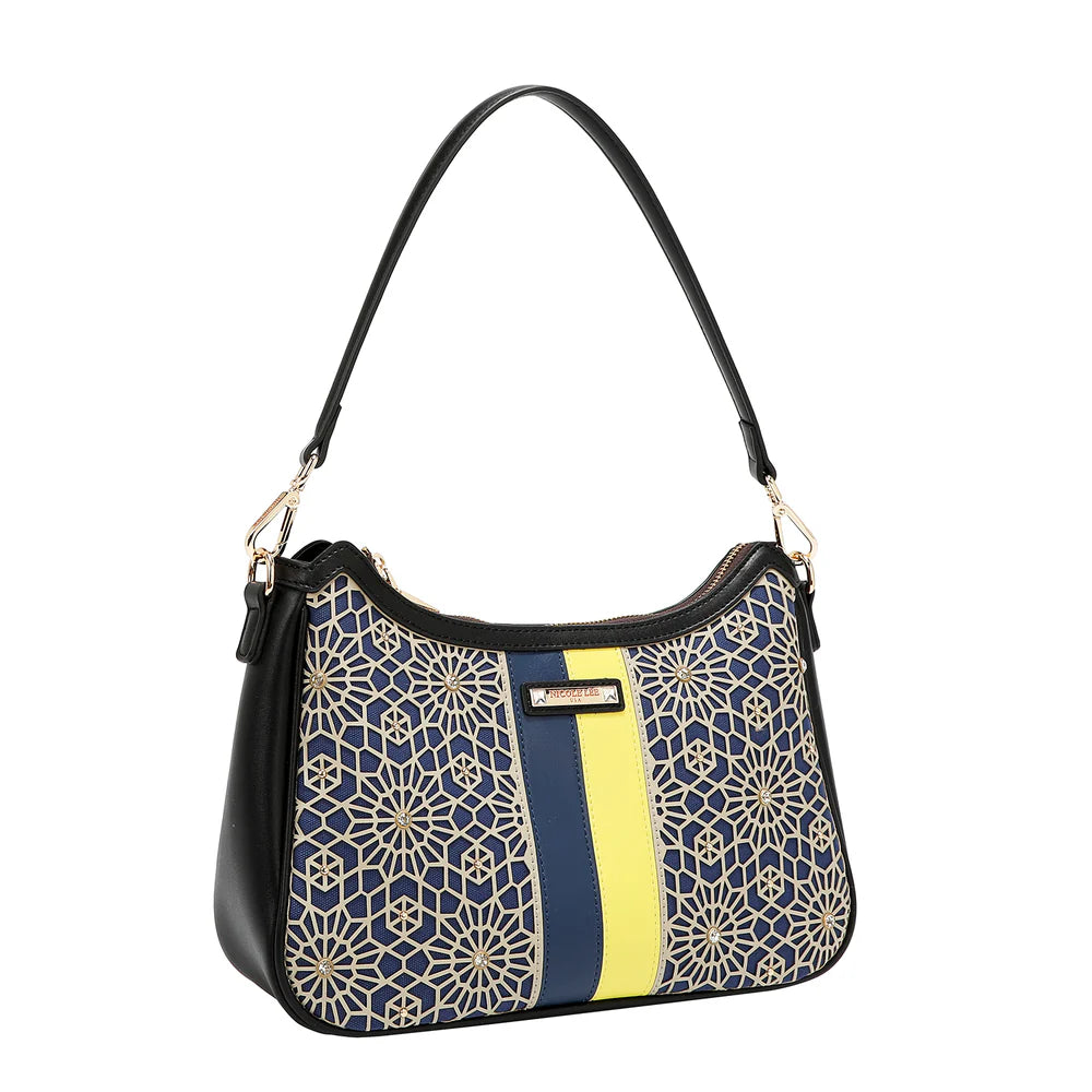 Bolsa Shoulder Nicole Lee En Corte Láser Y Pedrería Fw25 Acabado De Los Herrajes Níquel