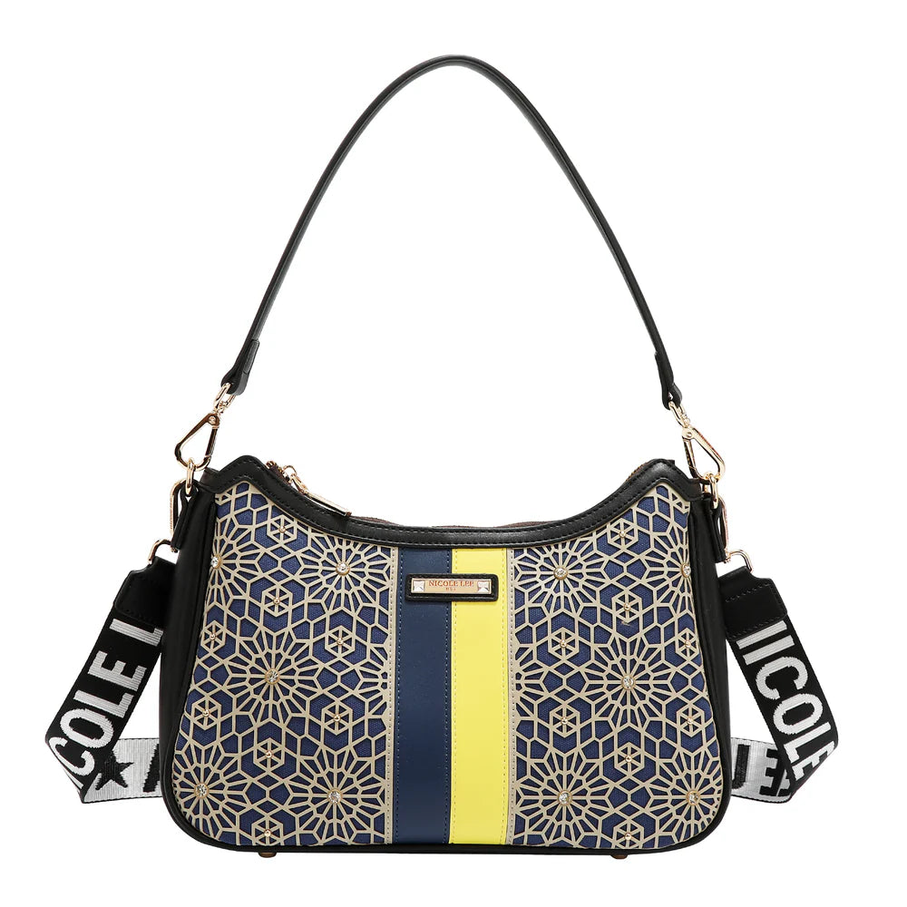Bolsa Shoulder Nicole Lee En Corte Láser Y Pedrería Fw25 Acabado De Los Herrajes Níquel
