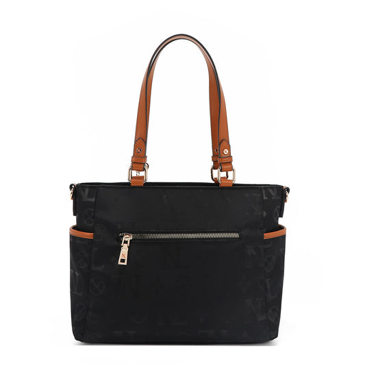 Bolsa Tote De Nicole Lee De Nylon Ss25 Acabado de los herrajes Níquel Color NEGRO Correa de hombro Red Diseño de la tela Red (Copia)