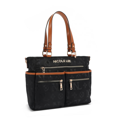 Bolsa Tote De Nicole Lee De Nylon Ss25 Acabado de los herrajes Níquel Color NEGRO Correa de hombro Red Diseño de la tela Red (Copia)