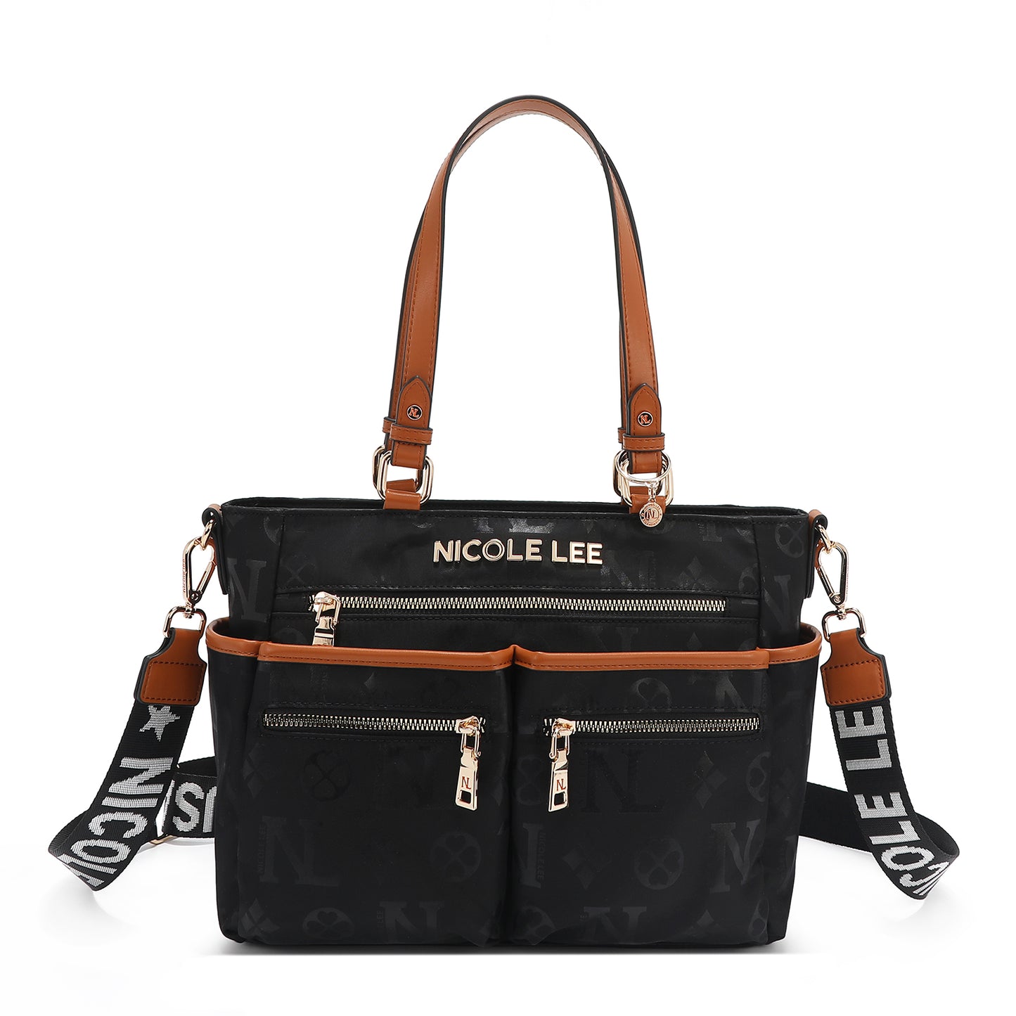 Bolsa Tote De Nicole Lee De Nylon Ss25 Acabado de los herrajes Níquel Color NEGRO Correa de hombro Red Diseño de la tela Red (Copia)