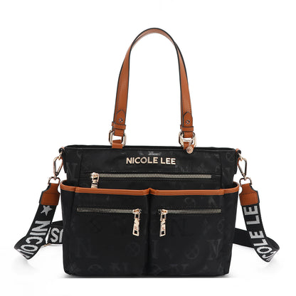 Bolsa Tote De Nicole Lee De Nylon Ss25 Acabado de los herrajes Níquel Color NEGRO Correa de hombro Red Diseño de la tela Red (Copia)